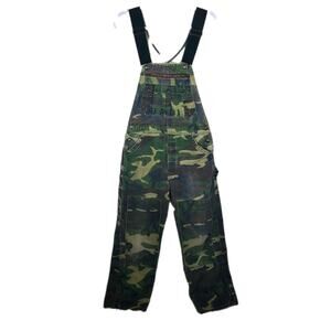 Vtg Liberty Overalls Double Knee Woodland Camo Hunting Bibs Mens 32 x 28" 90s